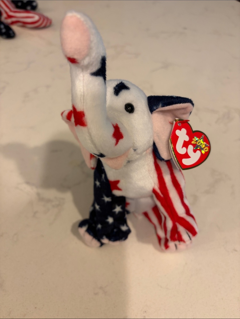 Ty Beanie Baby - 2000 RIGHTY - Elephant - Republican Red,White,Blue